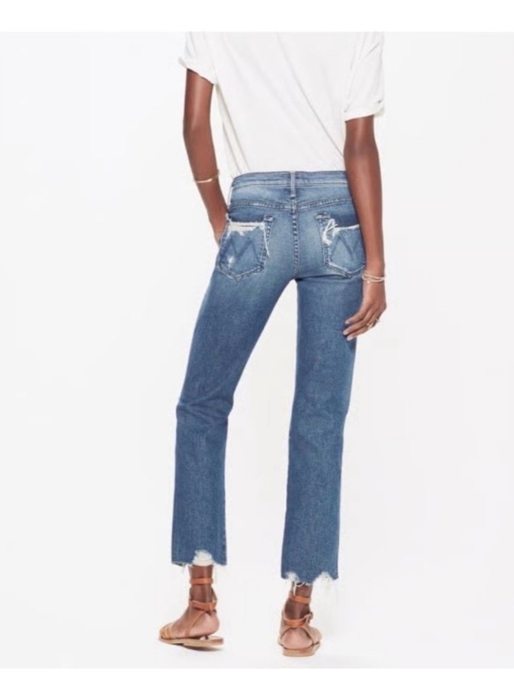 MOTHER Indigo High-Rise Cropped Straight Jeans with Distressed Pockets